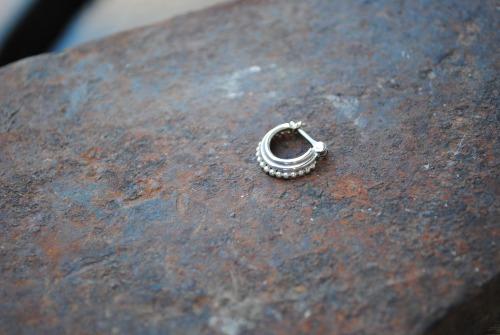 16g 5/16 Custom Silver Beaded 3-Ring w/niobium hingeby Honeycomb Organics