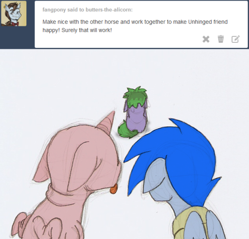 butters-the-alicorn:  Even enemies can form an alliance, for a short while at least, to work together for a common good.   That’s more like it! <3