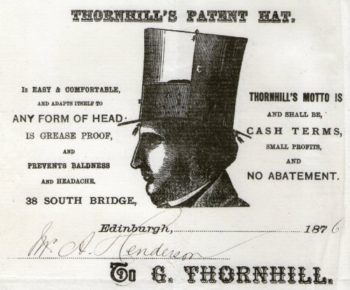 superb Victorian adverting bill head from 1876 - promoting the benefits of the Thornhill Patent Hat 