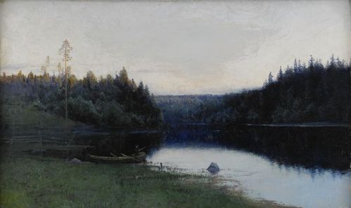 Johan Kindborg (1861–1907)Lake landscape in evening atmosphere - Motif from Frykfors, 1892