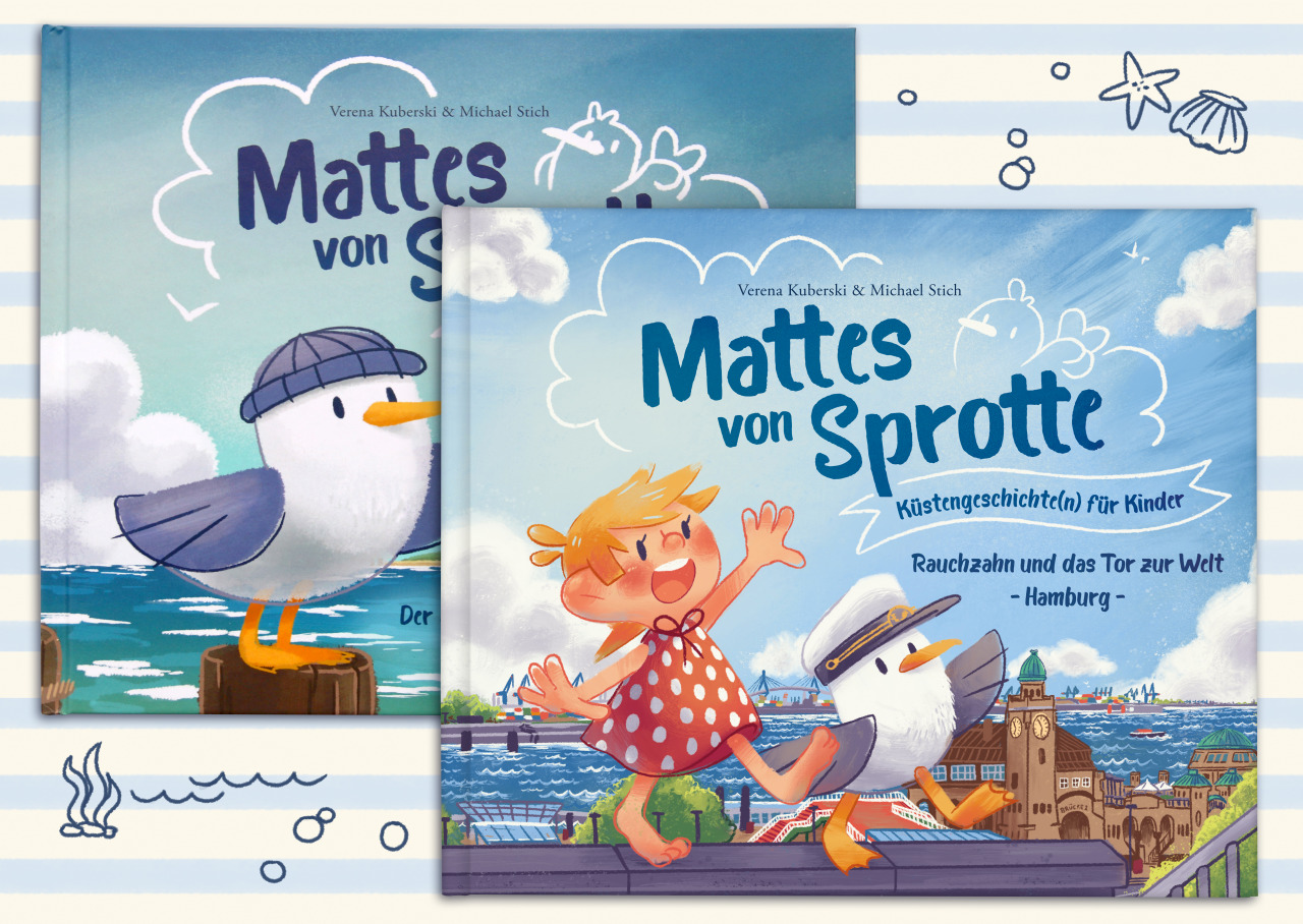 Mattes von Sprotte - Küstengeschichte(n) für Kinder
Mattes von Sprotte, eine ganz normale Patrouillenmöwe -
Moment mal. Ganz normal? Nein, normal nicht. Aber eine Patrouillenmöwe. Auf der Insel Neuwerk. Seines Zeichens aus dem alten Möwenadel von...