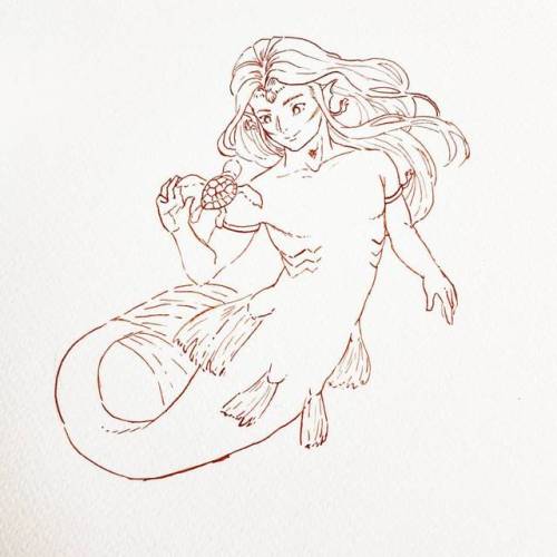 Inktober day 3! Merman with a fabulous mane~~ God gave me time to do a quickie this morning and I ca