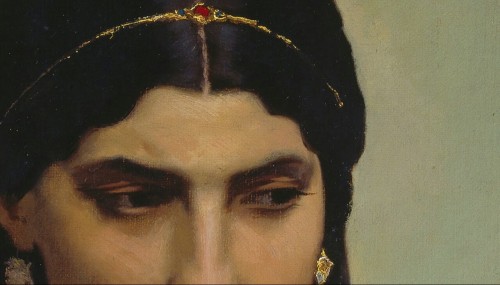 detailedart:Details (#1) of Half-Length Portrait of a Roman Woman (1862/1866), by Anselm Feuerbach.