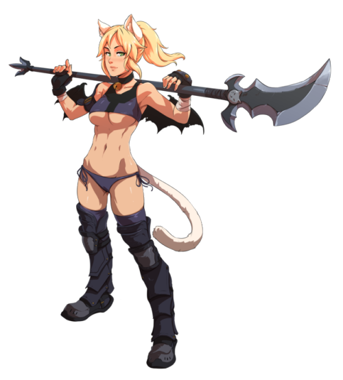 bnfworld: sapphicneko:  New iteration of BnF Neeks :) Shes traded in her sword for a war glaive and got herself a new outfit. Bit inspired by the new valkyrie class in Tera :) Drawn by @duredure  The new neeks design is in. Still looks terrifying while