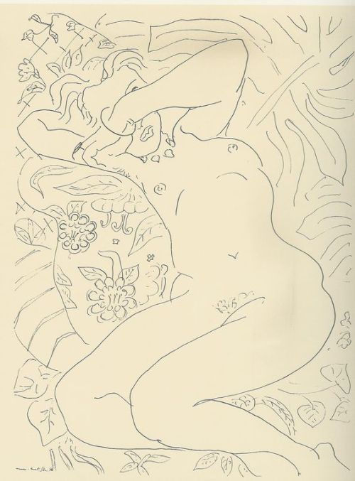 artimportant:Left: Henri Matisse - (drawing of a nude) Right: Henri Matisse - Fleurs Dans un Pot en 