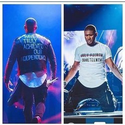 blackgirlsrpretty2:  remakingmyimage:  iamblacknation:  We love to see consciousness in the music industry ✊🏿 #BLACKnation #BLACKlivesmatter #BLACKconsciousness #amerikkka #usher #juneteenth  LET ME GET THAT SHIRT ON THE RIGHT!!!!! Someone know where