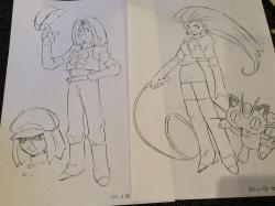 bogleech:fyteamrocket:Concept art of TR from Ken Sugimori’s Twitter page.aw what happened to their hat and whip