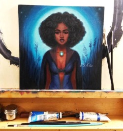 rachealsart:  To The Moon….. And back again 🌙 • Acrylic &amp; Oil on canvas panel available in my shop (rsarts.bigcartel.com) • • • #artwork #artoftheday #oilpainting #blackwomenart #blackart #blackisbeautiful #afropunk #blackgirlmagic #afro