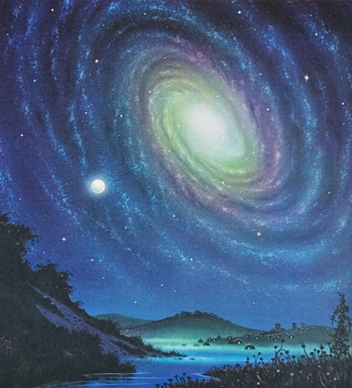 martinlkennedy: David Hardy - Night Scene (from The New Challenge of the Stars by Patrick Moore &