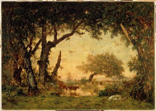 art-rousseau: Exit drill Fontainebleau, sunset, 1849, Theodore Rousseau