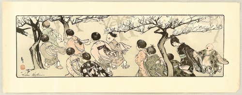 Japan inspired woodblocks, by American artist Helen HydeApparently she truly liked drawing children 