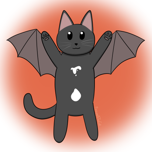  Catober Day 10: Flying/Bat CatMy sister calls her youngest cat “Baby Bat”, so I used hi