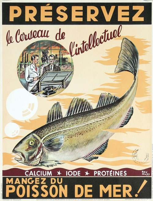 Ray Muss, set of advertising posters for the benefit of fish, 1945. France