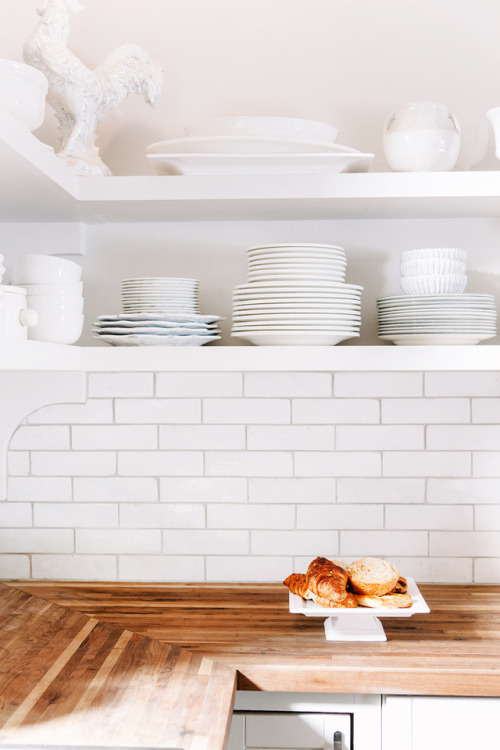 Styling open shelving with all white. Photo: Leslee Mitchell