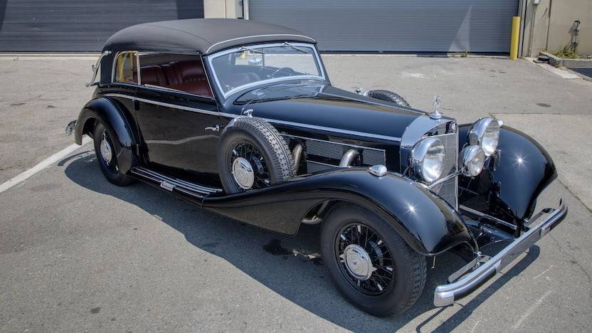 motoriginal:  1937 Mercedes-Benz 540K Cabriolet BBlack body, black top, black spokes,