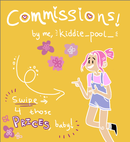 Commissions, baby!I don’t post a lot on Tumblr, but you can see more of my art on my instagram @kidd