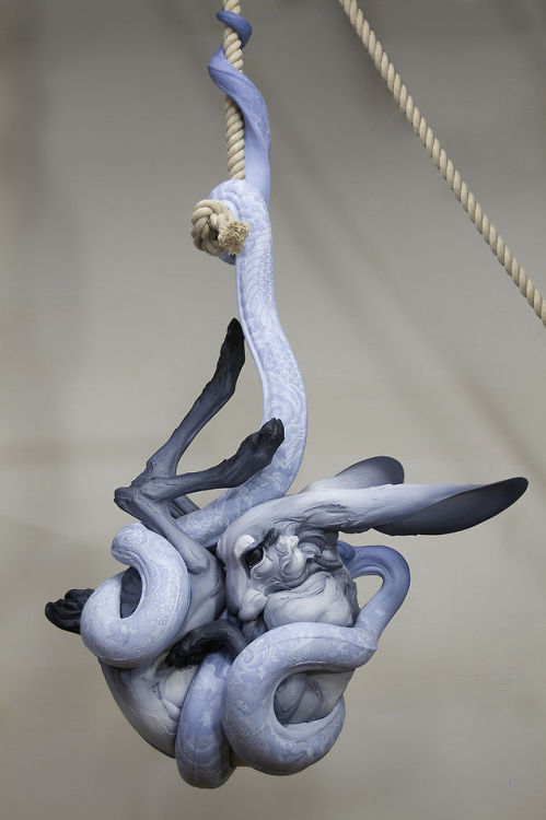 littlelimpstiff14u2:   Beth Cavener Stichter and Alessandro Gallo Collaborate on Ornate Sculpture  by Nastia VoynovskayaPosted on February 24, 2014   Beth Cavener Stichter’s (Hi-Fructose Vol. 26 cover artist) sculptures have an intensely-visceral quality.