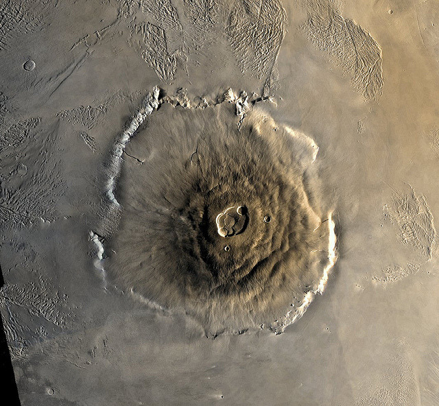 Color Mosaic of Olympus Mons on Mars by NASA on The Commons on Flickr.
Color mosaic of Olympus Mons volcano on Mars from the Viking 1 Orbiter. The mosaic was created using images from orbit 735 taken 22 June 1978.
Olympus Mons is about 600 km in...