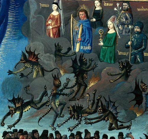 inacom:Demons intercede between Pagan Gods and humans in this detail from ST.Augustine La Citede Die