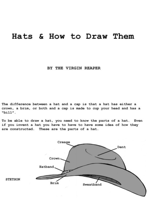 vigaishere:  helpyoudraw:  Hats and How to Draw Them by glazedmacguffin  I’m gonna tag this for a fandom. Damn hats are hard to draw! >:( 