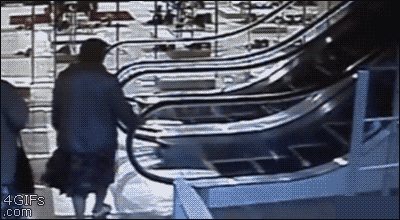 Old lady escalator fail