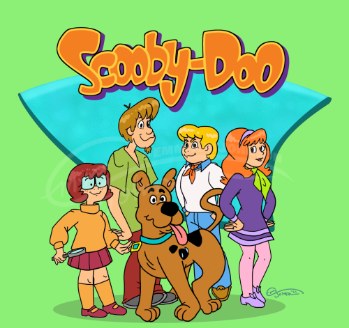 A former pup named Scooby-Doo!  AKA the regular teenaged gang in APNSD art style OR the APNSD gang 5