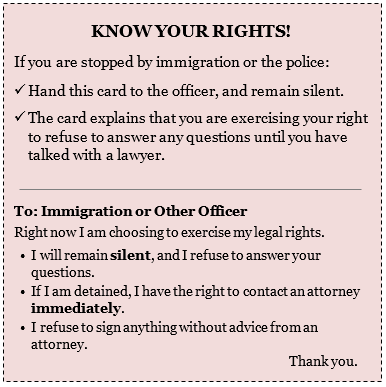 indeliblyclaire: KNOW YOUR RIGHTS  Everyone living in the U.S. has certain basic rights under the U.S. Constitution, no matter who is president. Undocumented immigrants have these rights, too. It is important that we all assert and protect our basic