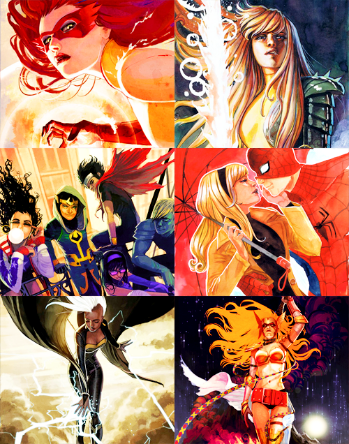 scarletwitchs: Favorite Comic Book Artists » Stephanie HansFeatured characters: Storm, Gambit, Zatanna, Emma Frost, Scarlet Witch, Jean Grey, Thor, Wonder Woman, Black Widow, Red Sonja, Firestar, Magik, Young Avengers, Gwen Stacy, Spider-Man, Angelasite,