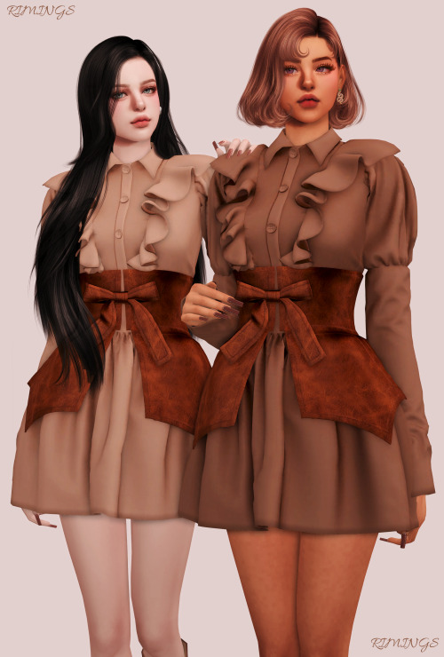  [RIMINGS] Ruffle Long Blouse & Leather Corset Belt - FULL BODY- NEW MESH- ALL LODS- NORMAL MAP-