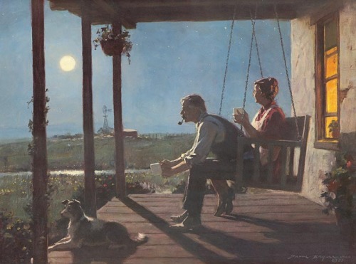 assoc-of-free-people:thirtymilesout: Front Porch Swing  artist: Duane Bryers (1911-2012) I can hear 