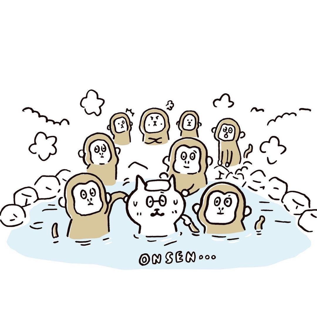 Kenta Kitahara 温泉にて サルに囲まれたサードさん 温泉 猿 Monkey サードキャット