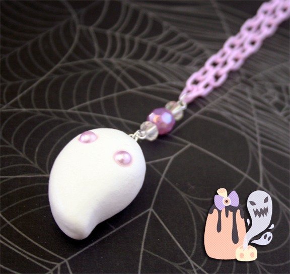 theepumpkinpatch:  Spooky Kei Marshmallow Ghost Pastel Purple Necklace For sale here: