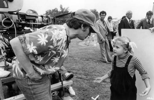 Happy 46th, Drew Barrymore.With Steven Spielberg on the set of E.T. the Extra-Terrestrial (1982).