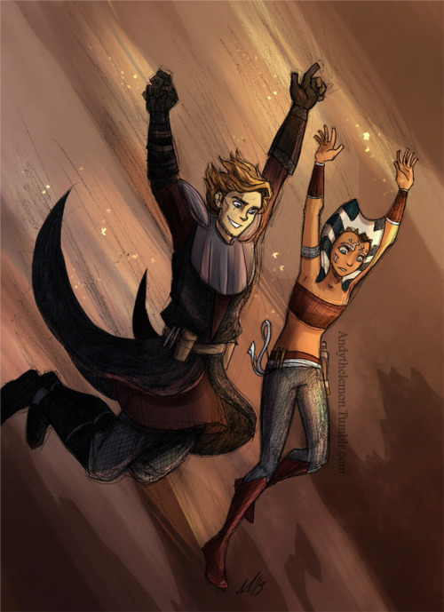 andythelemon:I just wanted to draw Anakin & Ahsoka freefalling off a cliff (probably after accid