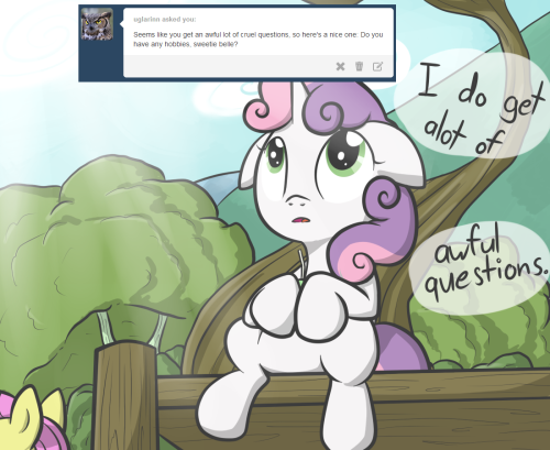 go-ask-sweetie-belle:  but what’s worse is that most of those question goes to my sister, Rarity……… oh right, hobby  CutieBelle~ <3