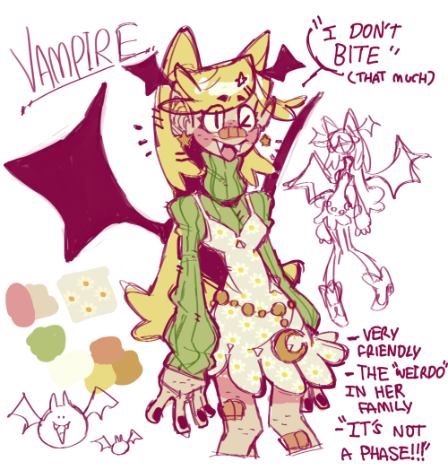 old character idea i kinda gave up on, shes a vampire that is bubbly and friendly contrary to her do