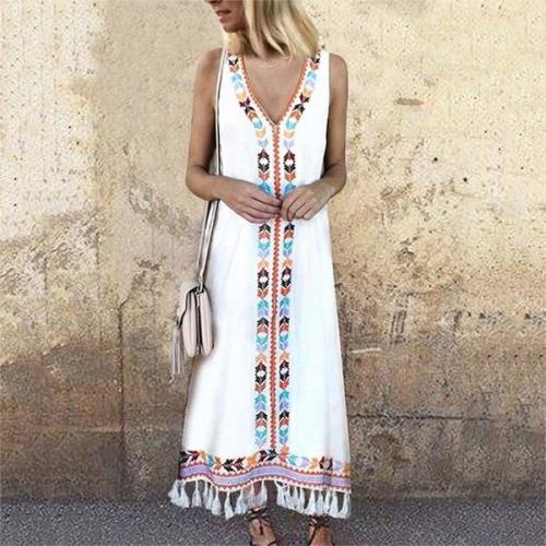 #Bohemian Sleeveless V Neck Plus Size Fringe #Tassel #Beach Maxi #Dress Only $27.99 Shop Now&gt;