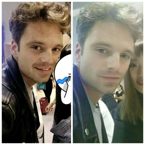 Seb with lucky Chinese fans at Austin airport. (x), (x) P/S: He said &lsquo;Hello, my old friend