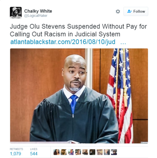 pharaohmangos:  ajahmaycangoddess:  cartnsncreal:  4mysquad:    without pay. While all those cops are suspended with pay. Interesting.   #Atlanta     WTF   Why does he have to apologize for stating the obvious?    And HE IS A JUDGE.   Who suspended him?
