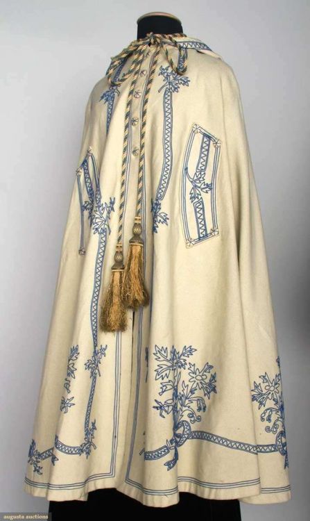 fashionologyextraordinaire:1850-90, White Knee-Length Cape With Dark Blue Soutache Embroidery In Fan