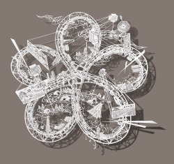 itscolossal:  Cut Rice Paper Sculptures of Twisting Rollercoasters by Bovey Lee