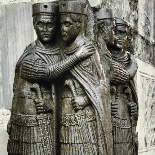 historyoftheancientworld: Porphyry sculpture of the four emperors of the tetrarchy. It shows the fou