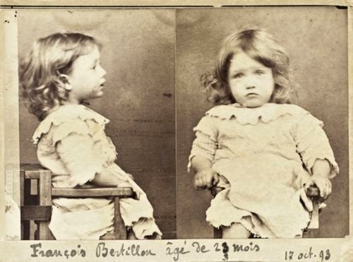 commissariatblues:  French Mugshot of François Bertillon, 23 months. Crime Gluttony, nibbling all the pears from a basket. October 17, 1893. 