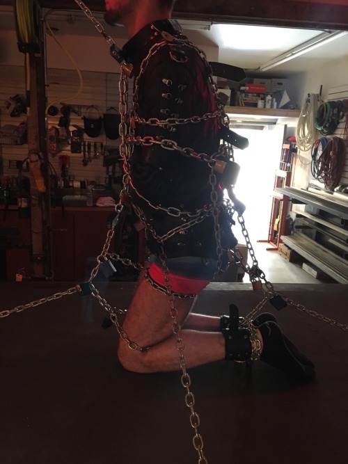 seabondagesadist:  Begin with a really cute boy in really cute rainbow underwear, add a straightjacket and as many chains and locks as you can get your hands on. This is a recipe for a really hot heavy bondage moment… 😈😈😈  Special thanks Jockbound