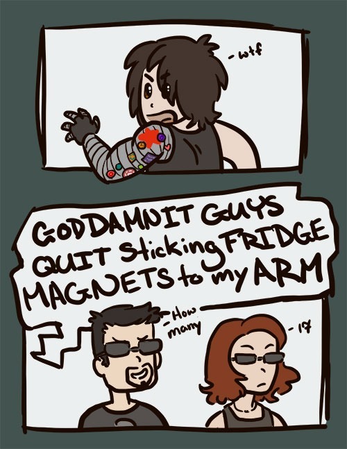 kakushimiko:  Stop messing with Bucky’s arm guy, even when is still funny XD Also,