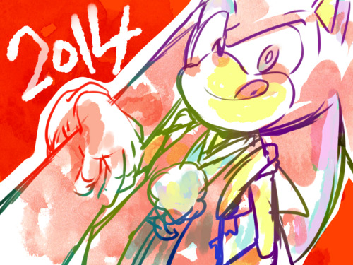 aimf0324:  【SONIC：Happy New Year!（gif）】 ２０１４の描き始めはソニック！ 2014,The first illustration this year Sonic!