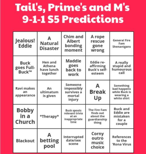 an-optimist-prime: So @tails89 and I made a bingo card for 9-1-1 Season 5  So hyped for Monday 