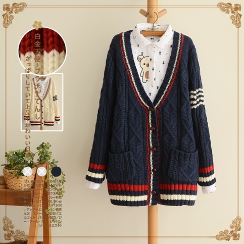 ♡Harajuku Fashion cute college wind thicker knit V-neck cardigan sweater♡  ♡Use discount code: Butte