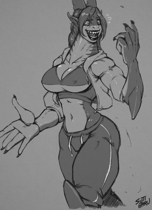 sutibaru:  [CM] Tero Trouble by SutibaruArt    Sketch commission for Terrormokes of his Tero OC in her hybrid/monster shark form. 