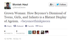 talesofthestarshipregeneration:   sook-hee: &lsquo;Beyonce Think Pieces&rsquo; Hashtag Mocks Media&rsquo;s Reaction to Album  GOD i love black people! 